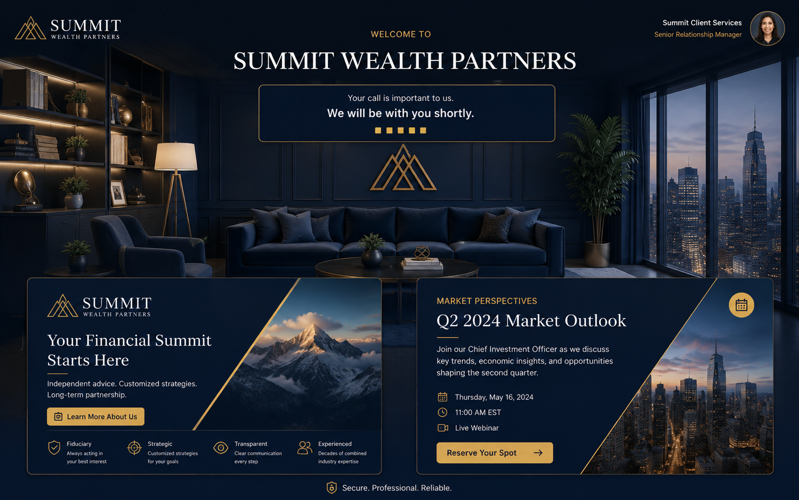 A branded Lobbi waiting room with your story on screen